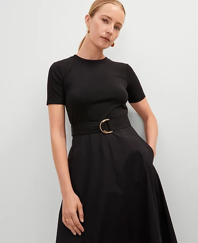Ann Taylor Petite Mixed Media Flare Midi Dress Women's