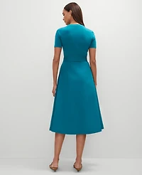 Ann Taylor Petite Mixed Media Flare Midi Dress Women's