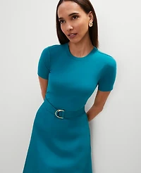 Ann Taylor Petite Mixed Media Flare Midi Dress Women's