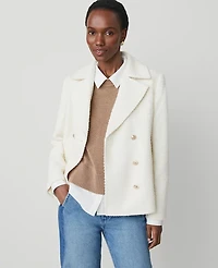 Ann Taylor Petite Tweed Double-Breasted Peacoat Size XS Winter White Women's