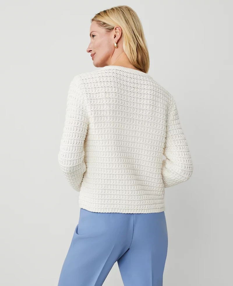 Ann Taylor Geo-Stitch Cardigan Size Large Winter White Women's
