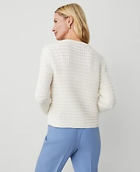 Ann Taylor Geo-Stitch Cardigan Size Large Winter White Women's
