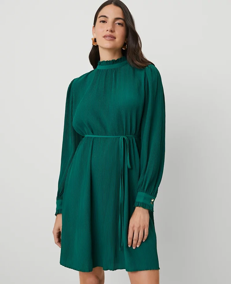 Ann Taylor Petite Plisse Belted Shift Dress Size XL Fresh Evergreen Women's