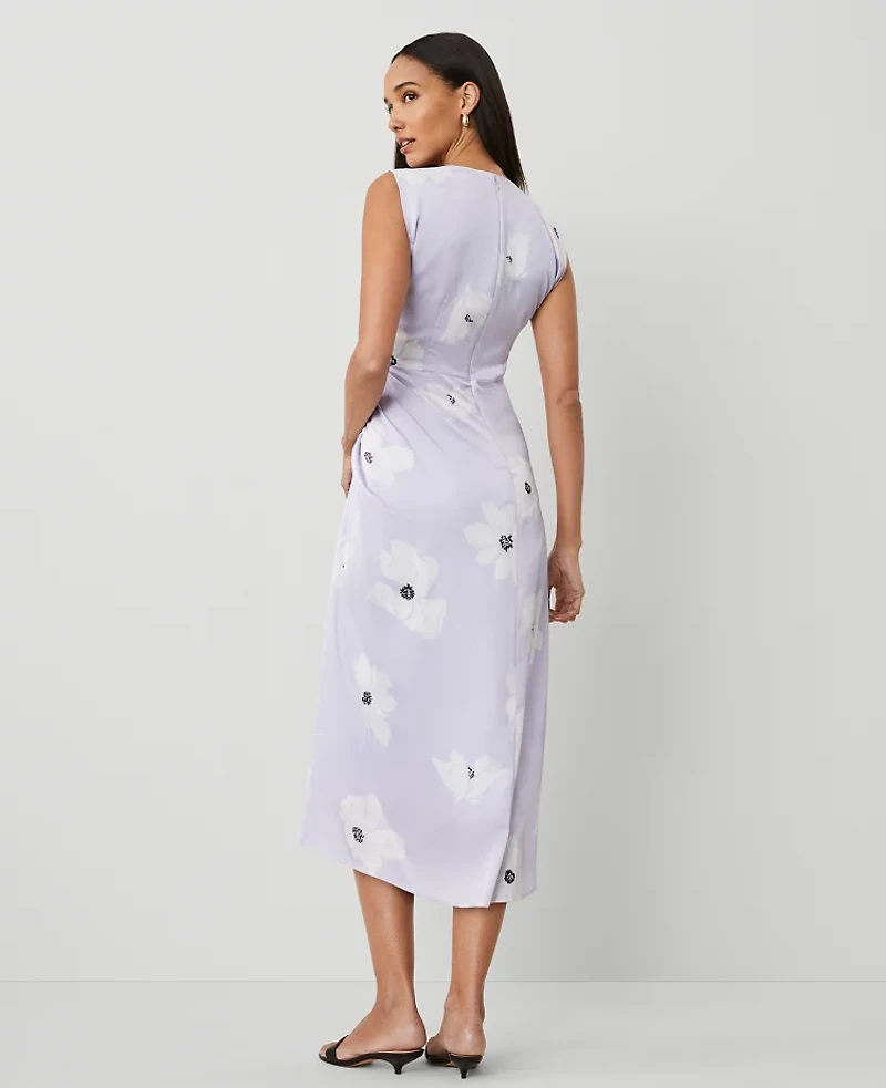 Ann Taylor Floral Ruched Flare Dress Size 12 Lilac Bud Women's