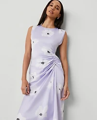 Ann Taylor Floral Ruched Flare Dress Size 12 Lilac Bud Women's