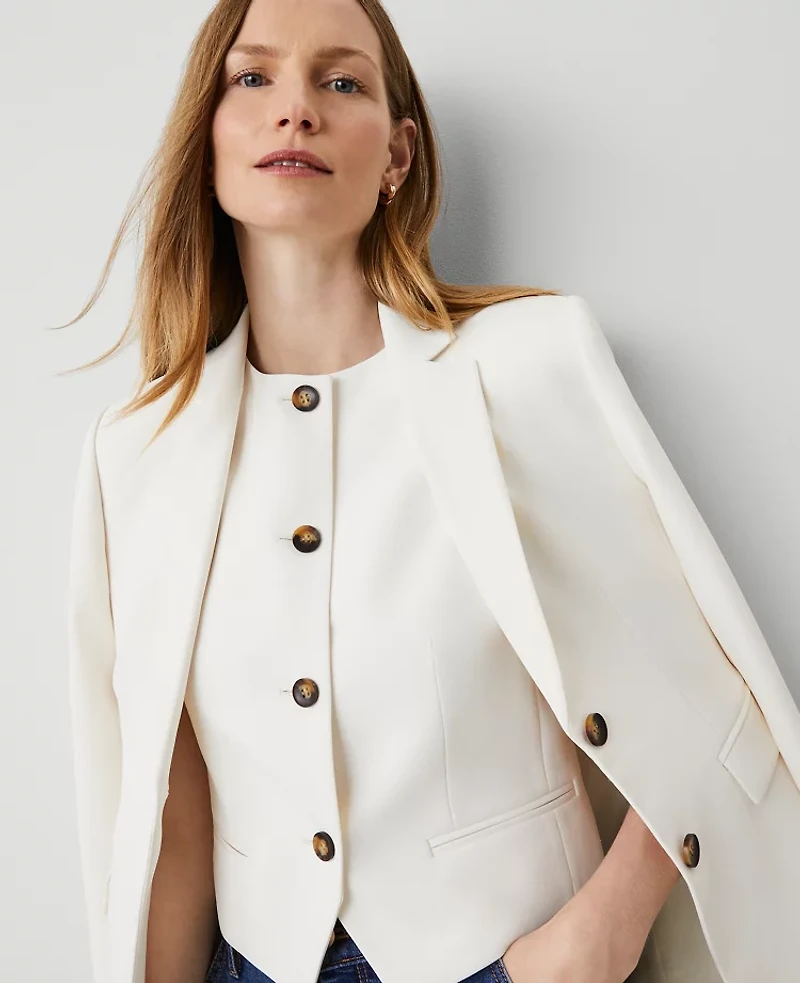 Ann Taylor The Greenwich Blazer Crinkle Crepe Winter White Women's