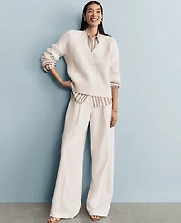 Ann Taylor The Belted Wide-Leg Pant Size 14 Winter White Women's