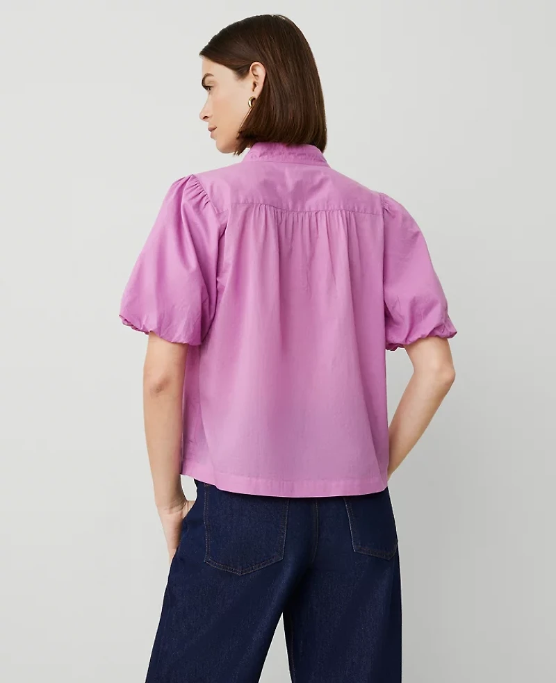 Ann Taylor Petite Puff Sleeve Popover Top Orchid Glow Women's