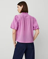 Ann Taylor Petite Puff Sleeve Popover Top Orchid Glow Women's