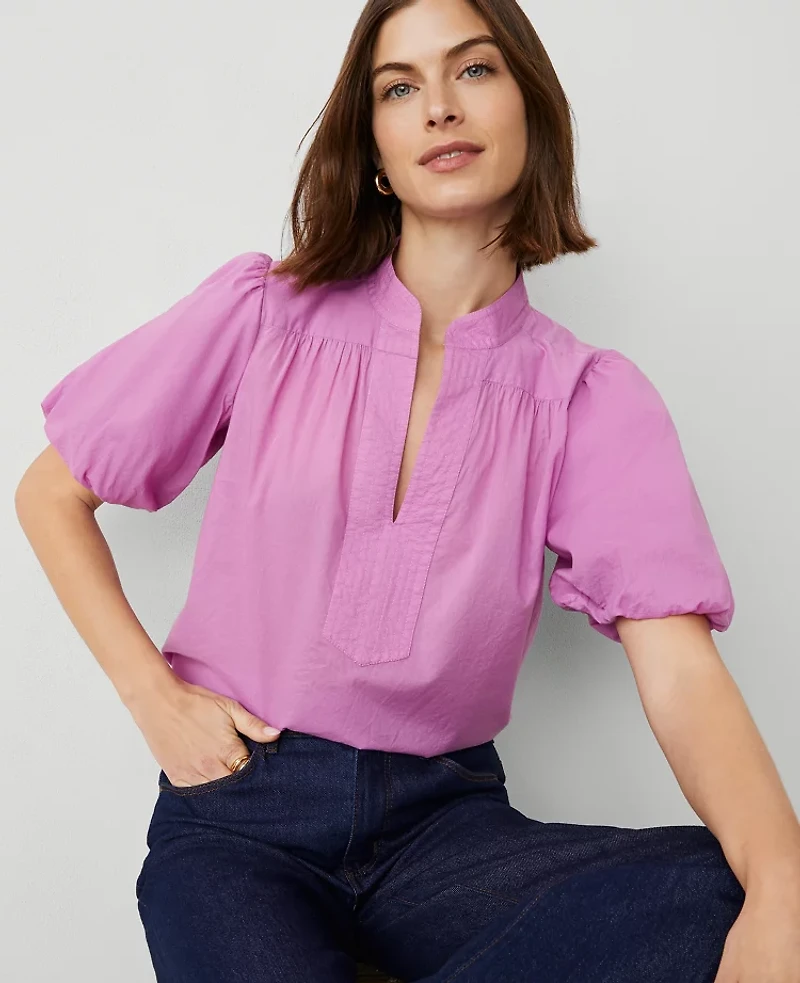 Ann Taylor Petite Puff Sleeve Popover Top Orchid Glow Women's