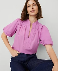 Ann Taylor Petite Puff Sleeve Popover Top Orchid Glow Women's