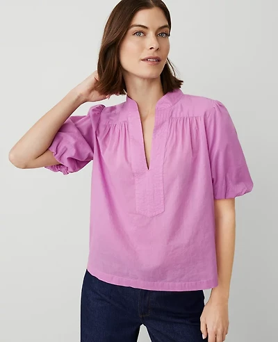 Ann Taylor Petite Puff Sleeve Popover Top Orchid Glow Women's