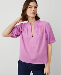 Ann Taylor Petite Puff Sleeve Popover Top Orchid Glow Women's
