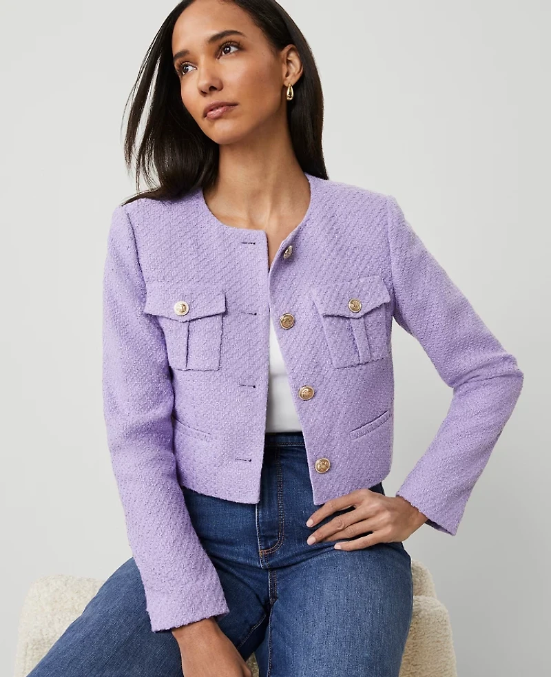 Ann Taylor Tweed Patch Pocket Jacket Size 4 Radiant Amethyst Women's