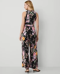Ann Taylor Floral Belted Sleeveless Jumpsuit Size 12 Black B Women's