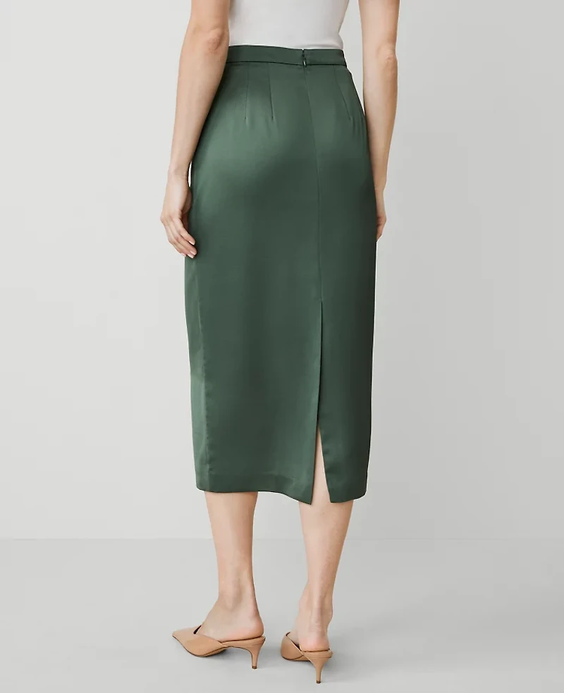 Ann Taylor Petite Crepe Column Midi Skirt Size 16 Topiary Green Women's