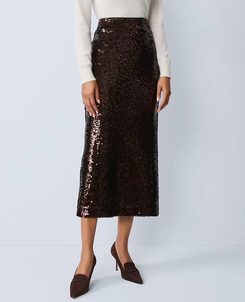 Ann Taylor Studio Collection Sequin Pencil Skirt Pure Chocolate Women's