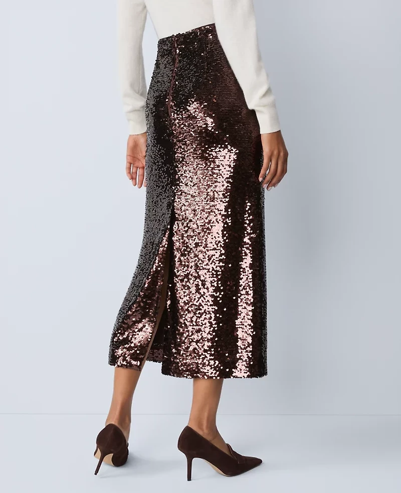 Ann Taylor Studio Collection Sequin Pencil Skirt Pure Chocolate Women's