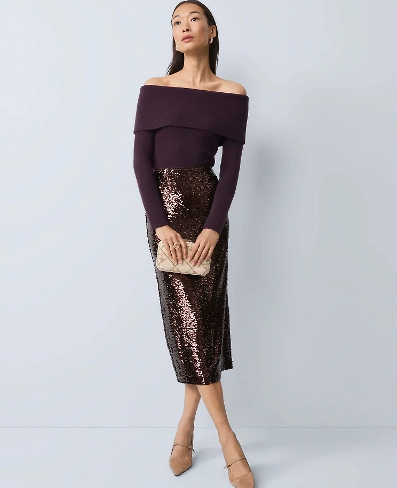 Ann Taylor Studio Collection Sequin Pencil Skirt Pure Chocolate Women's