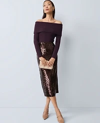 Ann Taylor Studio Collection Sequin Pencil Skirt Pure Chocolate Women's