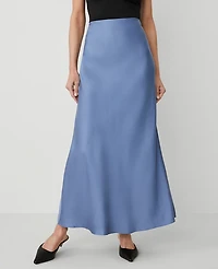 Ann Taylor Petite Sateen Bias Maxi Slip Skirt Colony Blue Women's