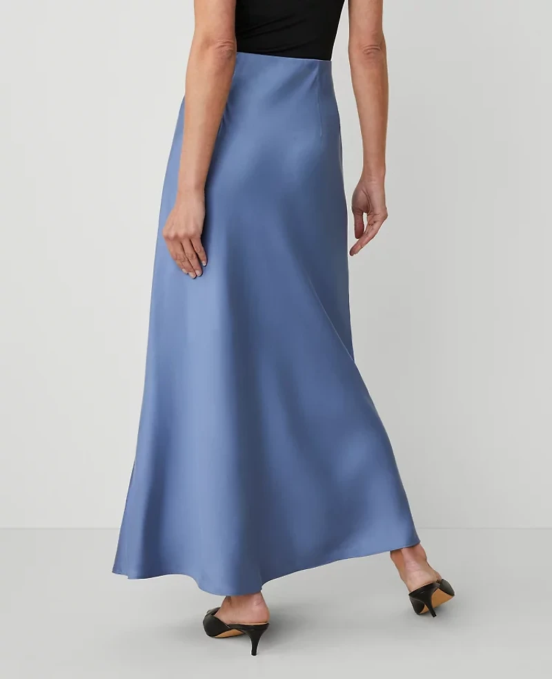 Ann Taylor Petite Sateen Bias Maxi Slip Skirt Colony Blue Women's