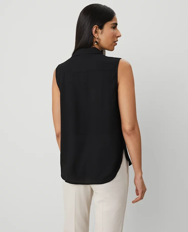 Ann Taylor Shirred Yoke Sleeveless Shirt Black Women's