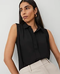 Ann Taylor Shirred Yoke Sleeveless Shirt Black Women's