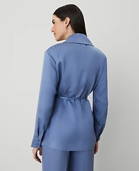 Ann Taylor Petite Sateen Wrap Blazer Colony Blue Women's