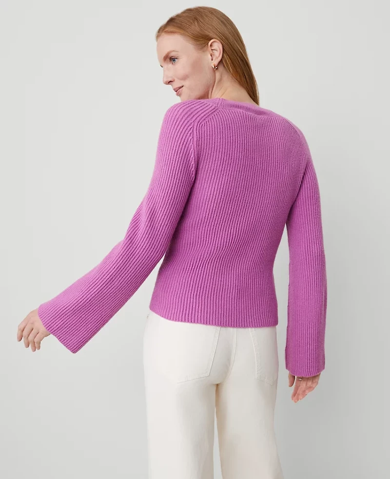 Ann Taylor Petite Ribbed Scoop Neck Sweater Size Medium Orchid Glow Women's