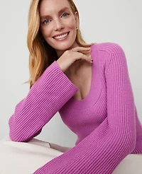 Ann Taylor Petite Ribbed Scoop Neck Sweater Size Medium Orchid Glow Women's