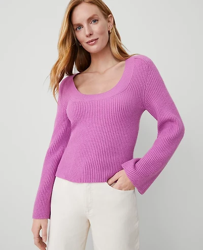Ann Taylor Petite Ribbed Scoop Neck Sweater Size Medium Orchid Glow Women's