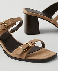 Ann Taylor Suede Double Strap Block Heel Sandals Size 9 Light Sand Women's