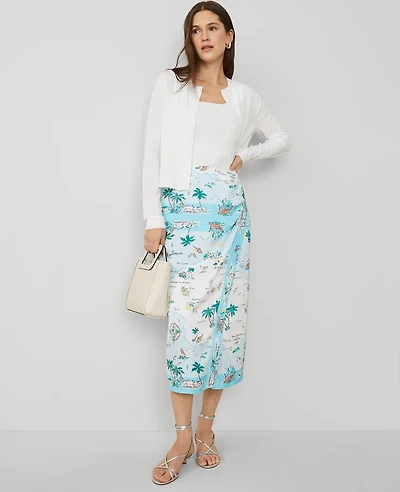 Ann Taylor Map Print Wrap Skirt Blue Glow Women's