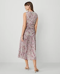 Ann Taylor Petite Floral Ruched Flare Dress Orchid Glow Women's