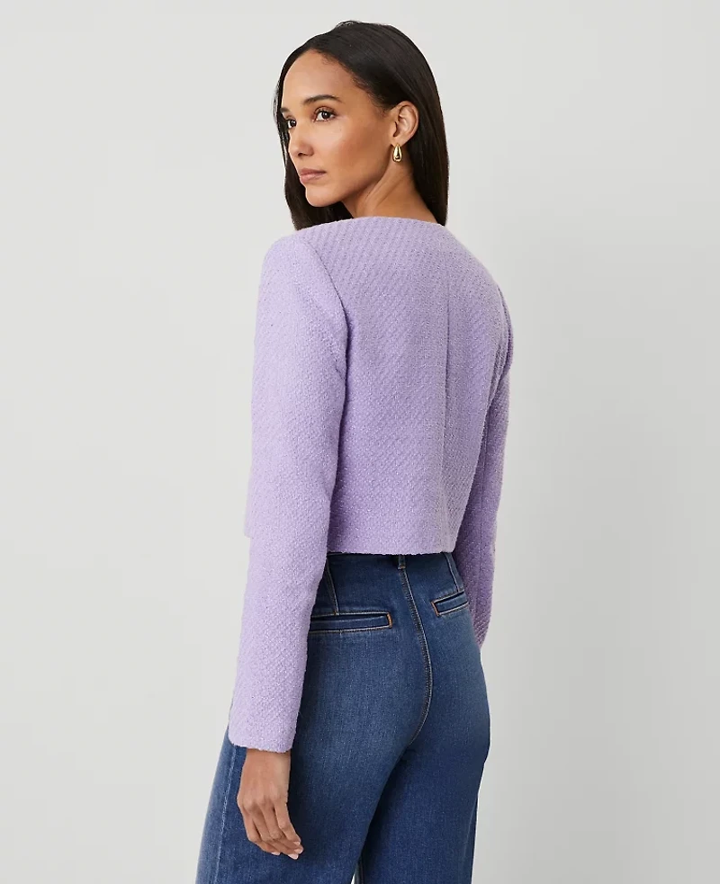 Ann Taylor Petite Tweed Patch Pocket Jacket Size 12 Radiant Amethyst Women's