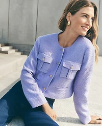 Ann Taylor Petite Tweed Patch Pocket Jacket Size 12 Radiant Amethyst Women's