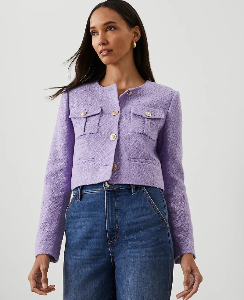 Ann Taylor Petite Tweed Patch Pocket Jacket Size 12 Radiant Amethyst Women's