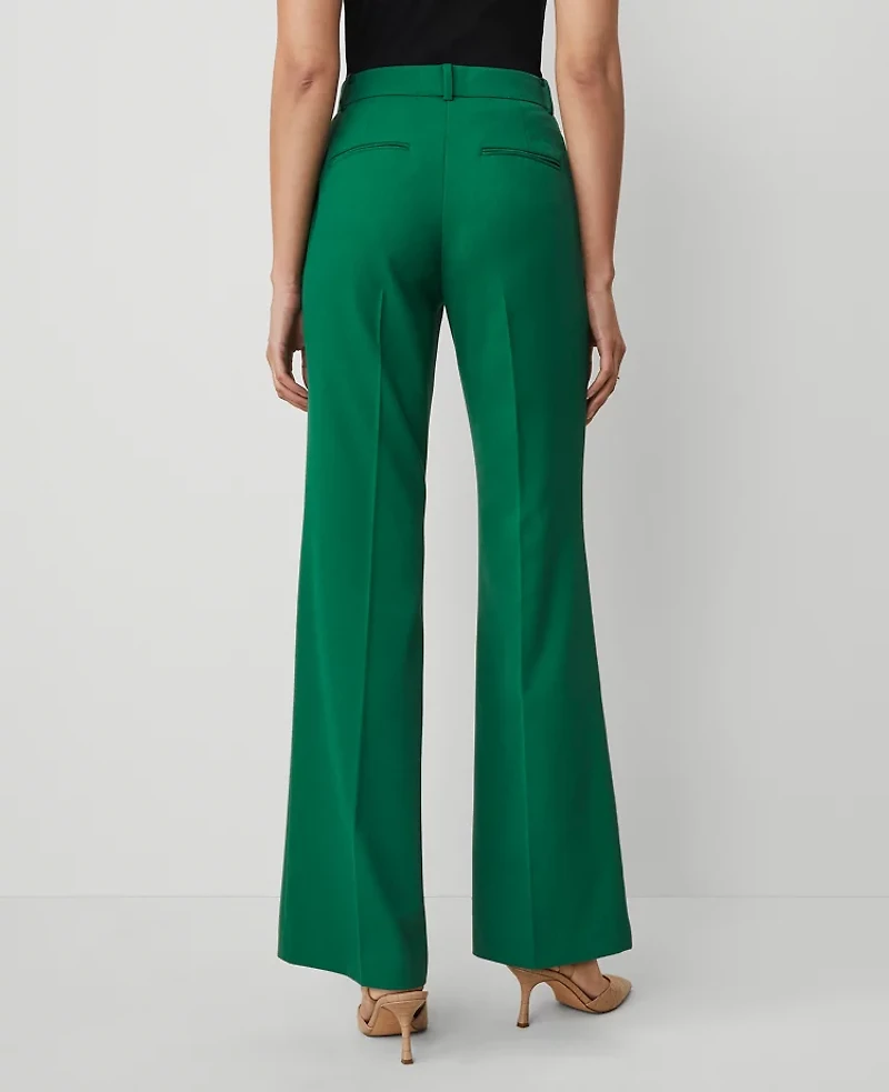 Ann Taylor The Petite Flare Trouser Pant Textured Drape — Curvy Fit Fresh Evergreen Women's