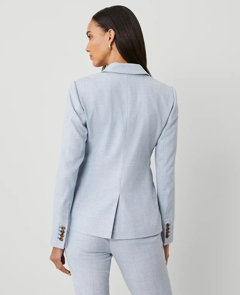 Ann Taylor The Hutton Blazer Plaid Blue/White Combo Women's