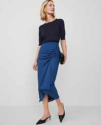 Ann Taylor Petite Ruched Midi Skirt Calm Shores Women's
