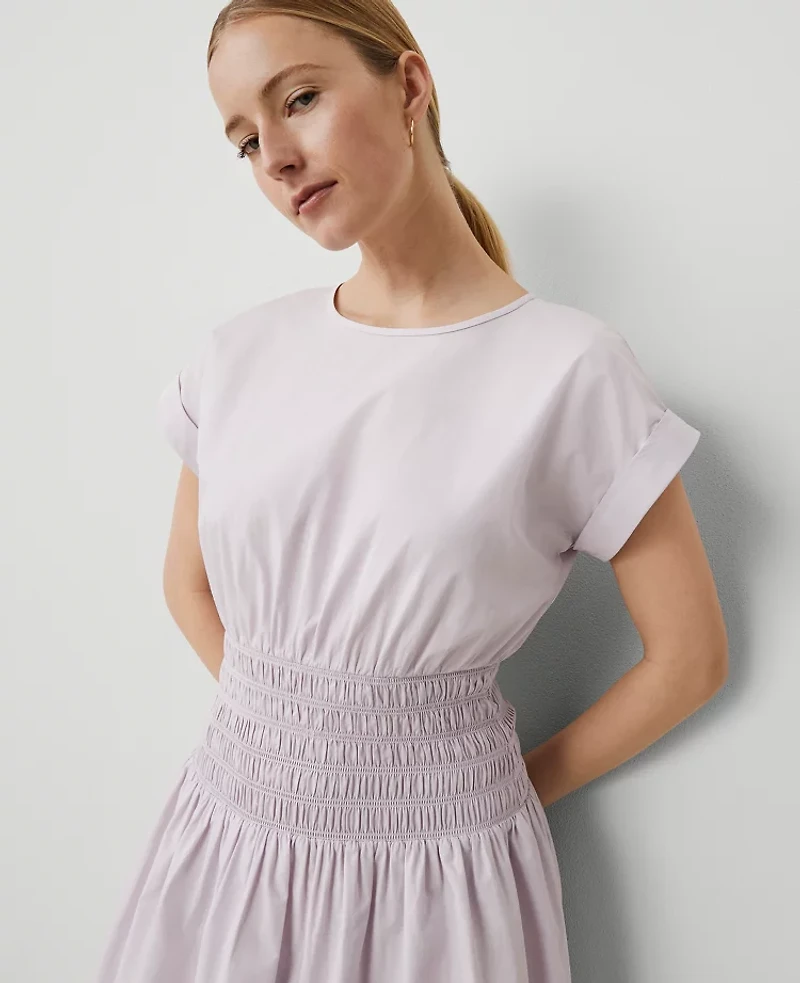Ann Taylor Smocked-Waist Midi Flare Dress Orchid Hush Women's