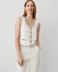 Ann Taylor Geo Stitch Sweater Vest Size XL Camel/White Combo Women's