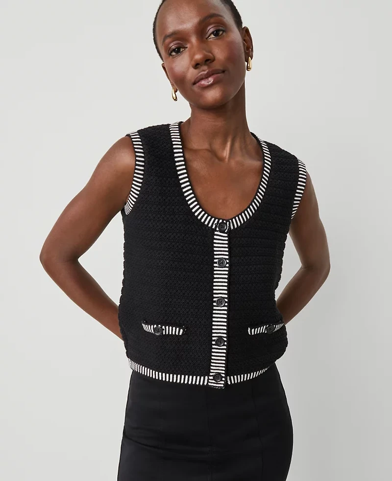 Ann Taylor Geo Stitch Sweater Vest Women's