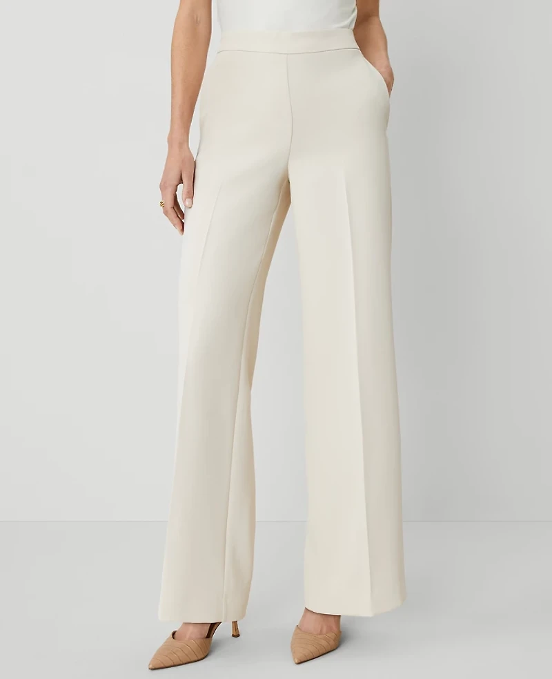 Ann Taylor The Side-Zip Wide-Leg Pant Fluid Crepe Ivory Whisper Women's