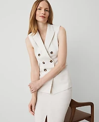 Ann Taylor The Petite Long Double Breasted Vest Tan Texture Women's