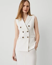 Ann Taylor The Petite Long Double Breasted Vest Tan Texture Women's