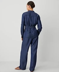 Ann Taylor Weekend Collection Chambray Stand Collar Jumpsuit Indigo Wash Women's