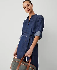 Ann Taylor Weekend Collection Chambray Stand Collar Jumpsuit Indigo Wash Women's