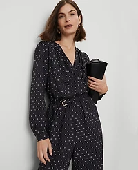 Ann Taylor Petite Dotted Wrap Jumpsuit Black Women's